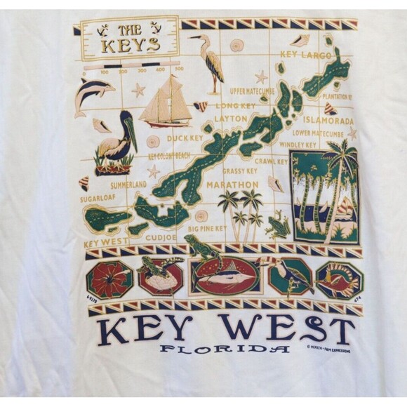 Vintage Key West Florida T Shirt‎ Mens Sz L Single Stitch Basix White USA Keys - Picture 2 of 7